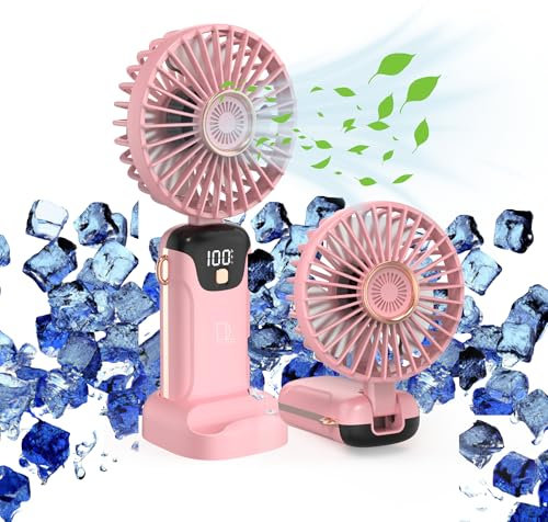 Digilams Handheld Fan | Portable, 5 Speeds, Digital Display USB Fan | Mini Desk Fan, Ideal for Home, Office, Outdoor and Travel (Pink)