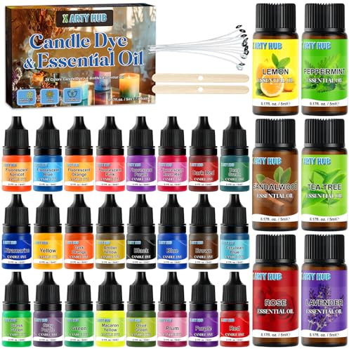 X ARTY HUB Candle Dye, 24 Liquid Candle Colour with 6 Essential Oils for DIY Scented Candles - 0.17 oz/5 ml Each