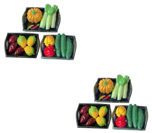 Alasum 6pcs Miniature Vegetable Basket Resin Dollhouse Decor for Landscape Realistic Vegetables for Mini House Accessories Mixed Style