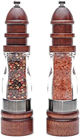 WOTZOV Salz- und Pfeffermühlen - Premium-Pfeffermühlen-Set aus Holz - Salz- und Pfefferstreuer mit Einstellbarer Grobheit