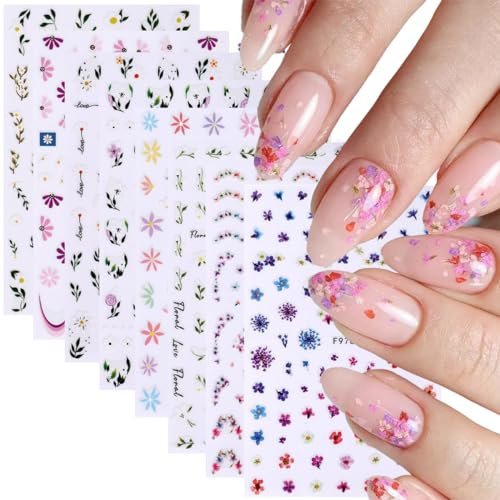 GZMAYUEN Nagelsticker Blume 8 Blatt Nail Art Sticker Selbstklebend Nagelaufkleber Nagel Tattoo Hochzeit Nageldesign Zubehör