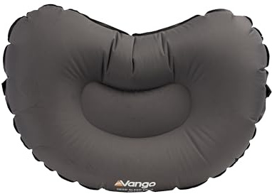 Vango Deep Sleep Ergo Camping Pillow – Ergonomic Inflatable Travel Pillow with Air-Support System, Soft Stretch Fabric, Compact & Lightweight, Ideal for Camping, Backpacking & Travel (Grey)