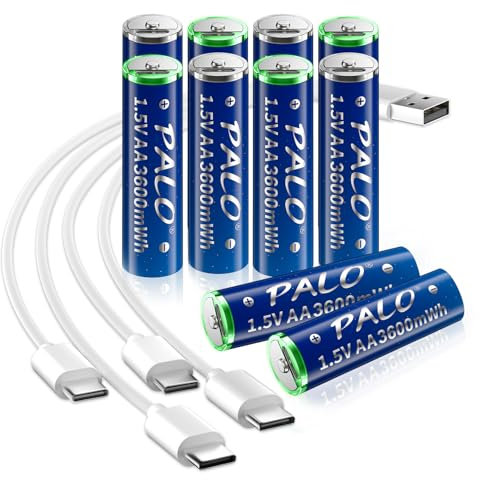 Mspalocell 1.5V USB-C AA Batterie Ricaricabili al Litio 3600mWh, 10 Batterie