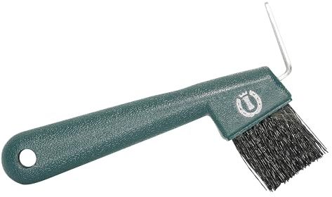 Imperial Riding Hufkratzer IRH Impulz, robuster Hufkratzer mit Metallhaken und Reinigungsbürste, ergonomischer Hufauskratzer für gründliche Hufpflege & stylischen Stall-Look, Waldgrün