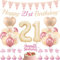 Luftballons Set zum 21. Geburtstag - 33 Stück Süße Retro Blush Pink Luftballons Banner Dreieck Flagge Latexfolie Herz Ballons Kuchen Topper Rose Gold Weiß Sand Nude Ballon Set für 21 Jahre alte Grils