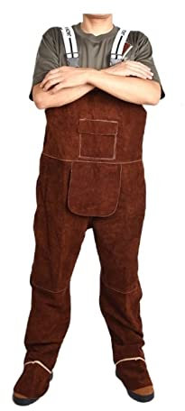 Delantal de soldadura de PU, pantalones con correa for soldador, ropa de protección ignífuga(Brown,L)