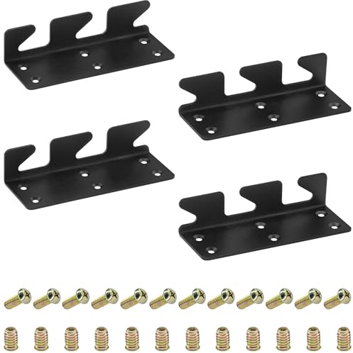 4 PCS Heavy-Duty Bed Rail Support Brackets,Three-Hook Bed Frame Fasteners (Black)