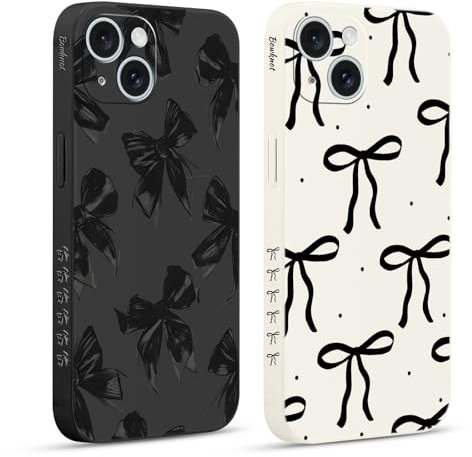 Yirlbey 2 Stück für iPhone 15 Hülle 6,1 Zoll Handyhülle mit Schleifen Muster Cute Aesthetic Motiv Case, Weiche Ultra Dünn Schwarz Beige Silikon TPU Kameraschutz Stoßfeste Schutzhülle
