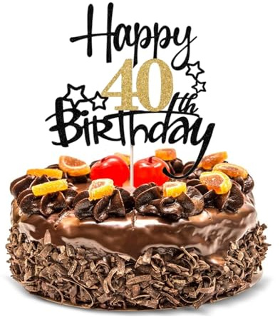 LIANRISES Happy 40th Birthday Cake Topper Decorations for Men and Women, Glitter Black and Golden