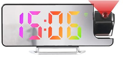 Sveglia Digitale con Proiezione 180°,Display LED 7.8 RGB, Orologio da Comodino con Luminosità Regolabile, Snooze, Doppia Sveglia e Porta USB per Ricarica