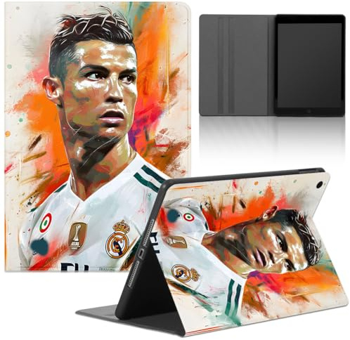 Fußball Tablet Hülle für iPad 9/8/7 10,2, Modell 2021/2020/2019, 9./8./7. Generation, PU Leder Flip Silicone TPU Cover mit Soccer Fußballspieler 7 Muster Case Verstellbar Ständer Tablet Folio, Moda