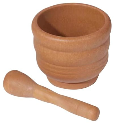 11.4x11.4x9.5cm Guacamole Bowls Wooden Pestle And Mortar Set Garlic Masher With Lid Natural Bamboos Wood Garlic Press Ginger Crusher For Muddling And Grinding Spices, Brown