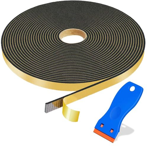 Foam Seal Tape,Self-Adhesive Black Grid Neoprene Foam Tape 7mm Wide x 2mm Thick Rubber Sealing Strip with Mini Scraper Tool Weather Stripping for Window Door Car Greenhouse 5m Length