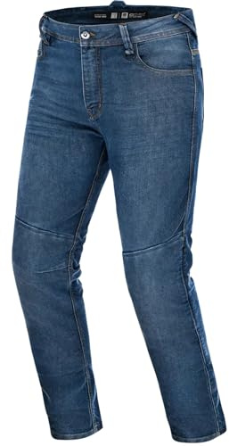 SHIMA Ridge Motorrad Jeans Herren mit Protektoren GFLEXX Knieprotektoren Cordura Motorradhose Kurzgrößen Hosen für Mann Protektorenhose Jeanshose Urban Stretch Textilhose (Männer, Blau, 38/32)