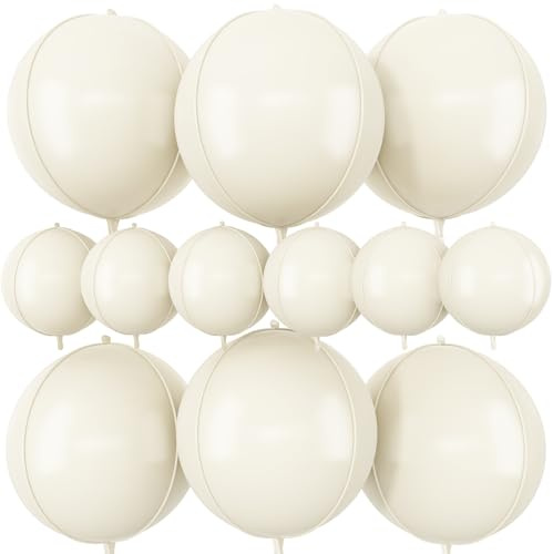 12 Stück cremeweiße runde Folienballons Boho Geburtstag Abschlussball Dekor 55,9 cm 25,4 cm