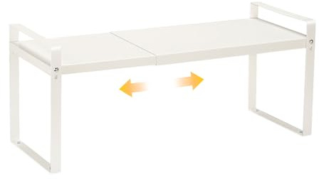 Cozary Erweiterbares Schrankregal (37-63 cm), Küchenregal, Robustes Metall-Gewürzregal, Langlebiges, Regal Stehend für Schrank, Küche, Arbeitsplatte, Aufbewahrung, Regal, Bad & Büro, Weiß