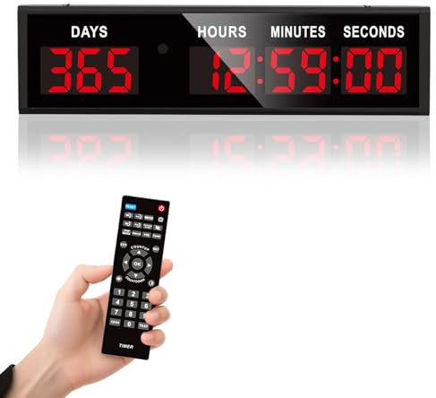 Aisny Digitaler Countdown Timer, Großer 999 Tage Countdown mit Fernbedienung Ruhestandstimer Digitale Uhr Multifunktional Coutdown Kalender für Ruhestand Geburtstag Feiertage Hochzeit Urlaub (Rot)