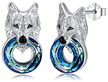 REDSUN Wolf/Drachen/Tiger Ohrringe 925 Sterling Silber Wolfskopf Ohrstecker Herren Damen Kristall Ohrringe Punk Gothic Schmuck für Unisex Herren Mädchen Damen Teenager Geschenk Geburtstag