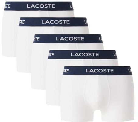 Lacoste Stretchcotton Trunk Boxershorts Herren (5er Pack) 5H1292, Farbe:Weiß-Dunkelblau 001, Textil:L
