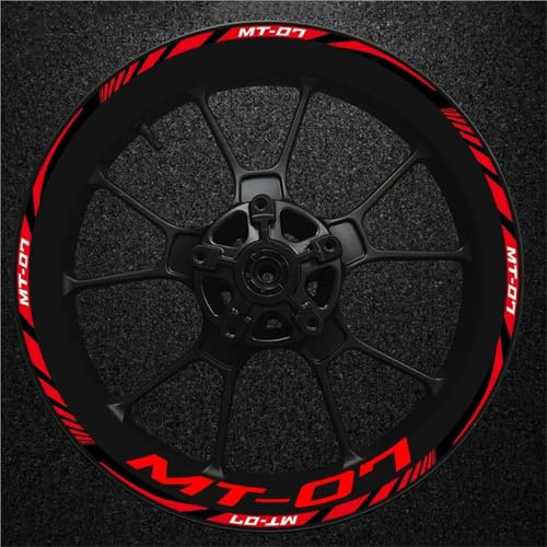 Felgen Aufkleber Reflektierende Felgenaufkleber Für Yamaha MT07 MT-07 MT 07 17 Zoll Radnabenaufkleber, Wasserfeste Streifen Motorrad Dekor Felgenaufkleber(Rot)