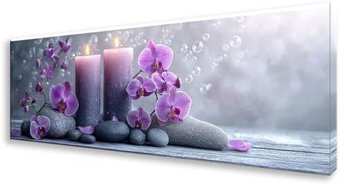 Diamond Painting Orchidee Diamant Painting Bilder Groß 90x270 cm, Kerze Diamond Art Eckige Steine, DIY Vollbohrer Stickerei Kreuzstich Diamant Malerei für Zimmer Deko, Geschenke für Frauen W0-235