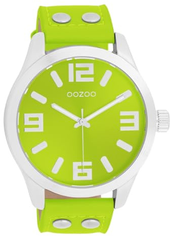 Oozoo C11652 Armbanduhr Herren 47 mm Quarz Uhr mit grünem Lederband und grünem Sunray Zifferblatt