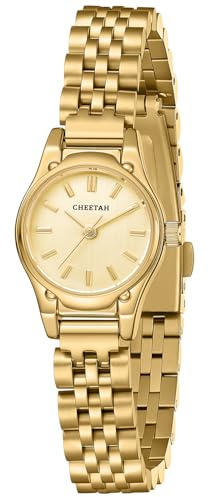 CHEETAH Goldene Uhren für Damen, zierliches kleines rundes Zifferblatt, mit Edelstahl-Armband, wasserdicht