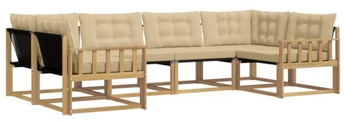 vidaXL Outdoor-Sofagarnitur mit Kissen 6 pcs Weiß und Beige, Garten-Sofa, modernes Outdoor-Sitzset, strapazierfähige Terrassenmöbel, gemütliche Lounge für Dein Wohnzimmer