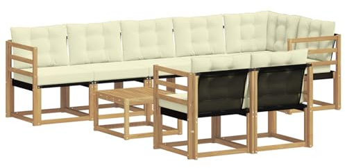 vidaXL Outdoor-Sofagarnitur mit Kissen 9 pcs Weiß und Creme, Gartenlounge, modernes Sofa für draußen, bequemes Terrassenmöbel, stylisches Sitzset