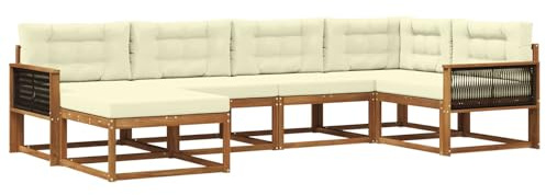 vidaXL Outdoor-Sofagarnitur mit Kissen 6 pcs Natur und Creme, Patio-Sofa, Moderne Outdoor-Sitzgruppe, langlebige Gartenmöbel, wetterfest für die Lounge im Garten