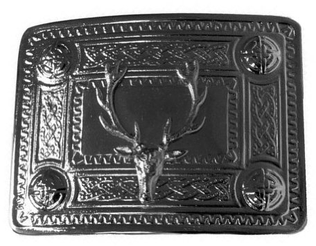 Tartanista - Herren Schnalle für Kiltgürtel - schottisch - Hirschkopf mit keltischen Motiven - verchromt