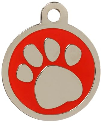BWM Custom Engraved Pet ID Tag – Personalized Dog & Cat Tag | Laser Engraved with Free Custom Text | Strong Steel Split Ring, Various Designs & Sizes - Red Paw, Small