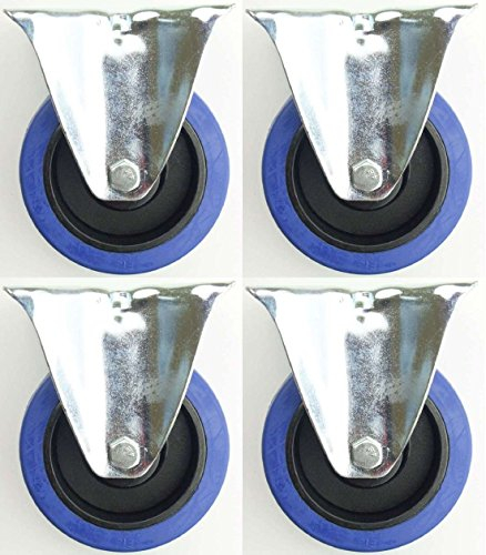 4 Stück 100mm Blue Wheels Bockrollen Transportrollen Elastik blau 180kg / Rad - INDUSTRIEQALITÄT (4 x Bock)