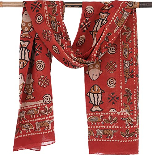 GURU SHOP Leichter Pareo, Sarong, Handbedrucktes Baumwolltuch - rot Kombination 18, Herren/Damen, Baumwolle, 190x120 cm