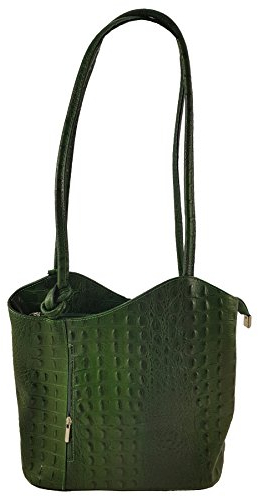 Freyday 2 in 1 Handtasche Rucksack Henkeltasche aus Echtleder in versch. Designs HR03 (Kroko Grün)