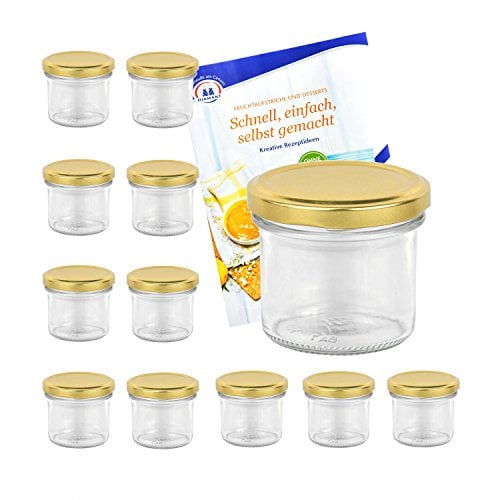 MamboCat Lot de 12 bocaux d'une contenance de 125 ml Couleur du couvercle au choix or