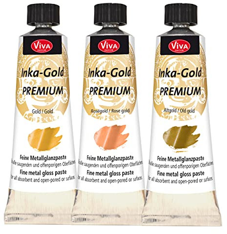 Viva Decor Inka Gold Premium 3 x 40g Set – Elegante Glanzwelt – Wischmetall und Gilding Wax für Glanzeffekte auf Holz, Leinwand, Ton und Beton, schnell trocknend für Patina-Effekte und DIY