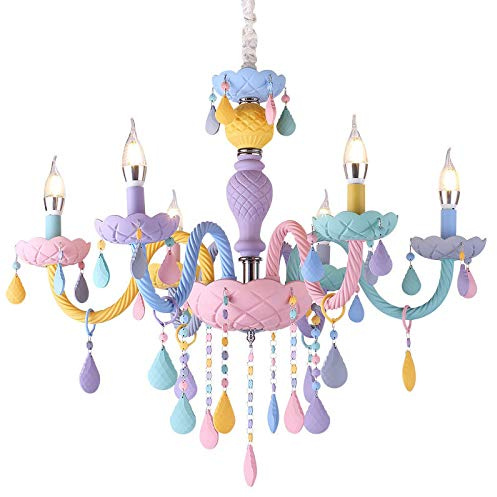 WDW Geniune K9 Crystal Chandelier Pendent Ceiling Light Children's Room 6 Arms Macaron Multiple Colours (6 Arms)