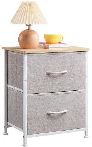 Somdot Bedside Table, Bedroom Bedside Cabinet with 2 Fabric Drawers, Nightstand Side Table for Kids Living Room Dorm, Ash Grey