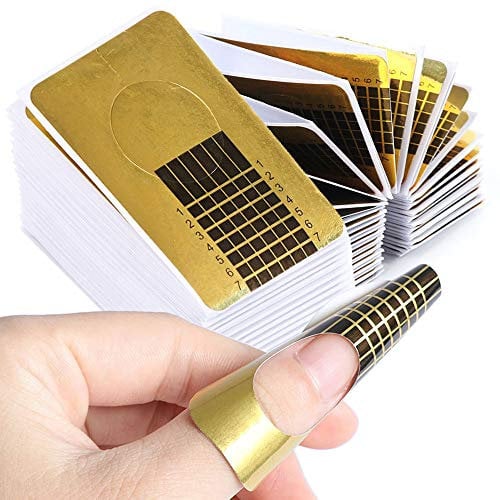 100 Pcs Nail Art Forms Sticker, Golden Acrylic Tips Gel Extension Sticker Self-adhesive Guide for Acrylic UV Gel Nail Art for Women Girls