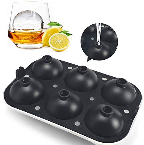 dowowdo Eiswürfelformen aus Silikon, 6 x großer Eiskugelbereiter mit Deckel, leicht zu lösende BPA-freie 2,4-Zoll-Kugel-Eisformen für Gefrierschrank, Whiskey, Cocktail
