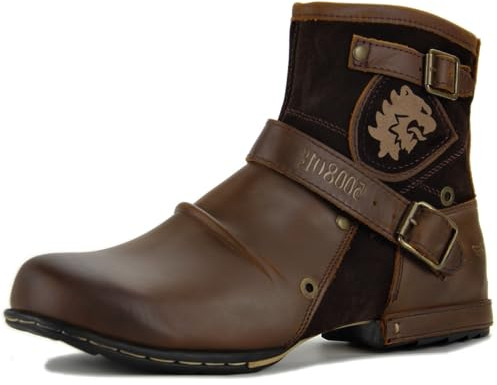 Stivali da uomo in pelle con suola in gomma Stivali da Moto da Motociclista Cowboy con cerniera Stivaletti Classico