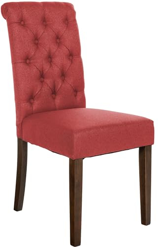 CLP Esszimmerstuhl Lisburn I Samt I Stoff I Polsterstuhl Gesteppt Chesterfield Design, Farbe:rot, Material:Stoff