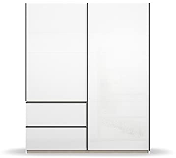 Rauch Möbel Sevilla Schrank Kleiderschrank Schwebetürenschrank, Weiß / Hochglanz Weiß, Griffleisten graumetallic, 2-türig, inkl. 2 Kleiderstangen, 2 Einlegeböden BxHxT 175x210x59 cm