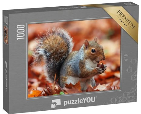 puzzleYOU: Puzzle 1000 Teile „Eichhörnchen, Herbst mit Eichel“ – aus der Puzzle-Kollektion Eichhörnchen, Tiere in Wald & Gebirge