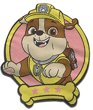 Comercial Mercera Paw Patrol Rubble Aufnäher zum Aufbügeln 6,2 x 5,4 cm Bügelbild für Kinder mit Superhunde Hund Welpen Fan, Bügelpatch Patches Bügelflicken Geschenk