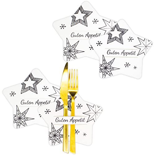 Papierdrachen Weihnachtdekoration Filz Besteckhalter - Motiv Stern - in Farbe weiß mit hochwertiger Bedruckung - festliche Weihnachtsdekoration - 4 Stück