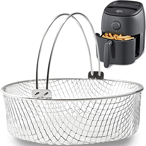 Your's Bath 21CM Air Fryer Mesh Basket Air Fryer Basket With Handle 304 Stainless Steel Steamer Basket for Air Fryer Metal Air Fry Crisper Basket Air Fryer Accessory (Air Fryer Mesh Basket)
