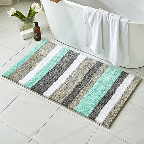 MIULEE Badematte Badteppich Duschmatte Non Slip Badvorleger Fußmatte Dekorativ Badzimmermatte Flauschig Saugfähig Weiche rutschfest Bad Badezimmer Wohnzimmer 1 Stück 70x120cm Grün und Grau
