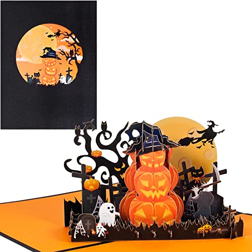 3D Halloween Karte,Pop up Kürbis und Gespenst,Falten Karte mit Umschlag für Halloween